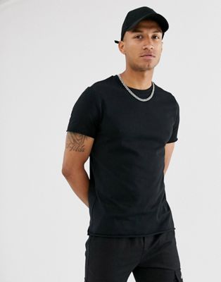 ASOS DESIGN - T-shirt van dik biologisch katoen met ronde hals en onafgewerkte rand in zwart
