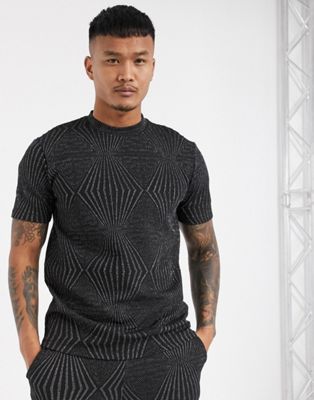 ASOS DESIGN - T-shirt van glinsterende getextureerde stof, combi-set-Zwart