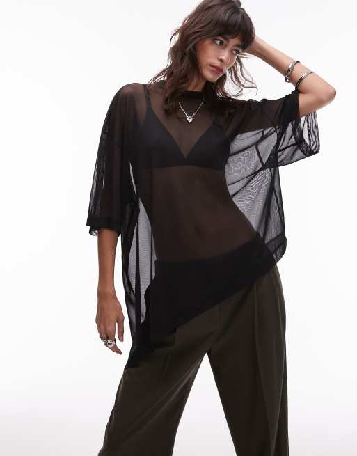 ASOS DESIGN - T-shirt van mesh met rechte pasvorm in zwart