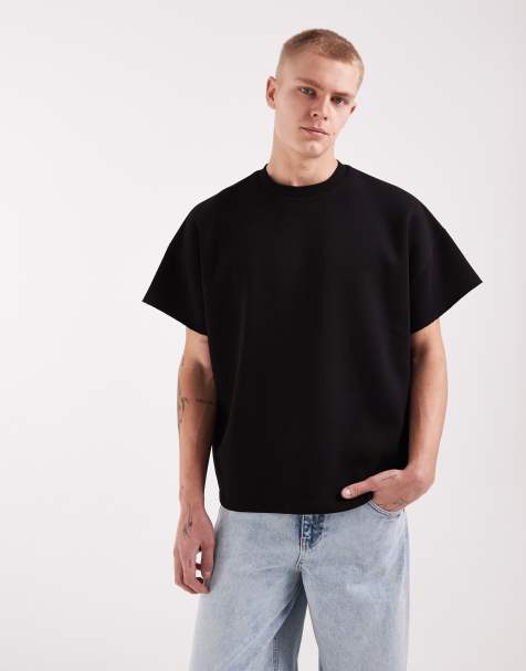 ASOS DESIGN - T-shirt van sweaterstof met onafgewerkte rand in zwart - view 1