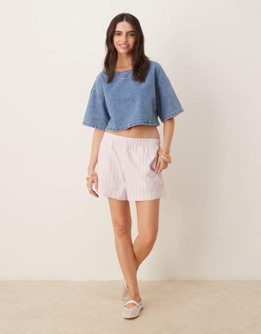 ASOS DESIGN - T-shirt van zachte denim in mid-wash blauw, 2 van 4
