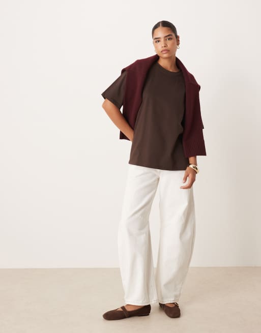 ASOS DESIGN - T-shirt van zware katoen met lange pasvorm in bruin, 2 van 4