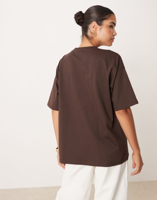 ASOS DESIGN - T-shirt van zware katoen met lange pasvorm in bruin, 4 van 4