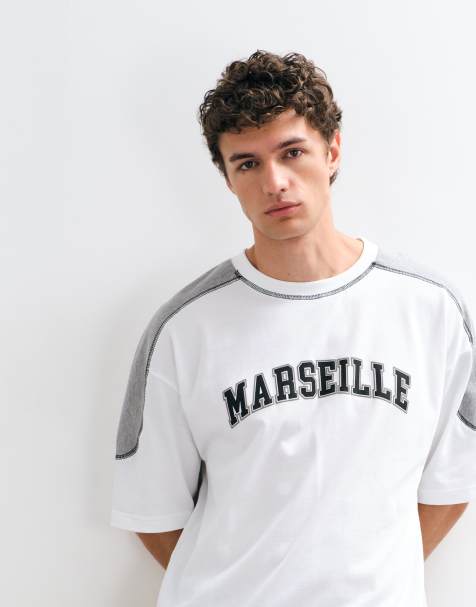 ASOS DESIGN T-shirt van zware stof met boxy oversized fit, cut-and-sew-details en Marseille-grafische print - view 1
