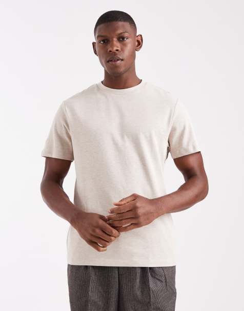 ASOS DESIGN - T-shirt van zware stof met ronde hals in beige - view 1