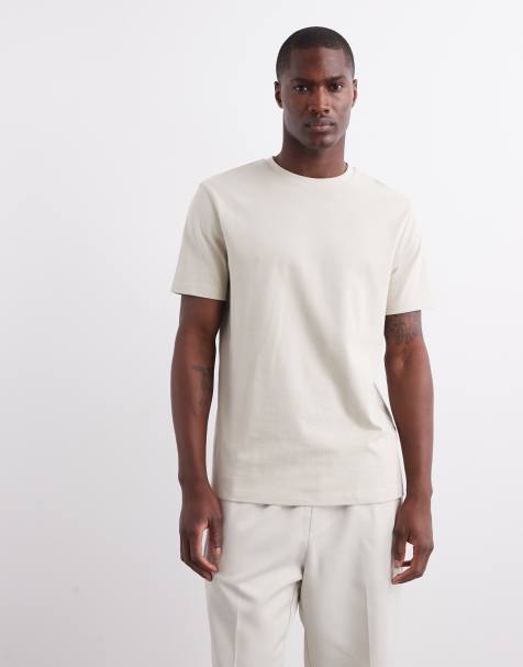 ASOS DESIGN - T-shirt van zware stof met ronde hals in stone - view 1