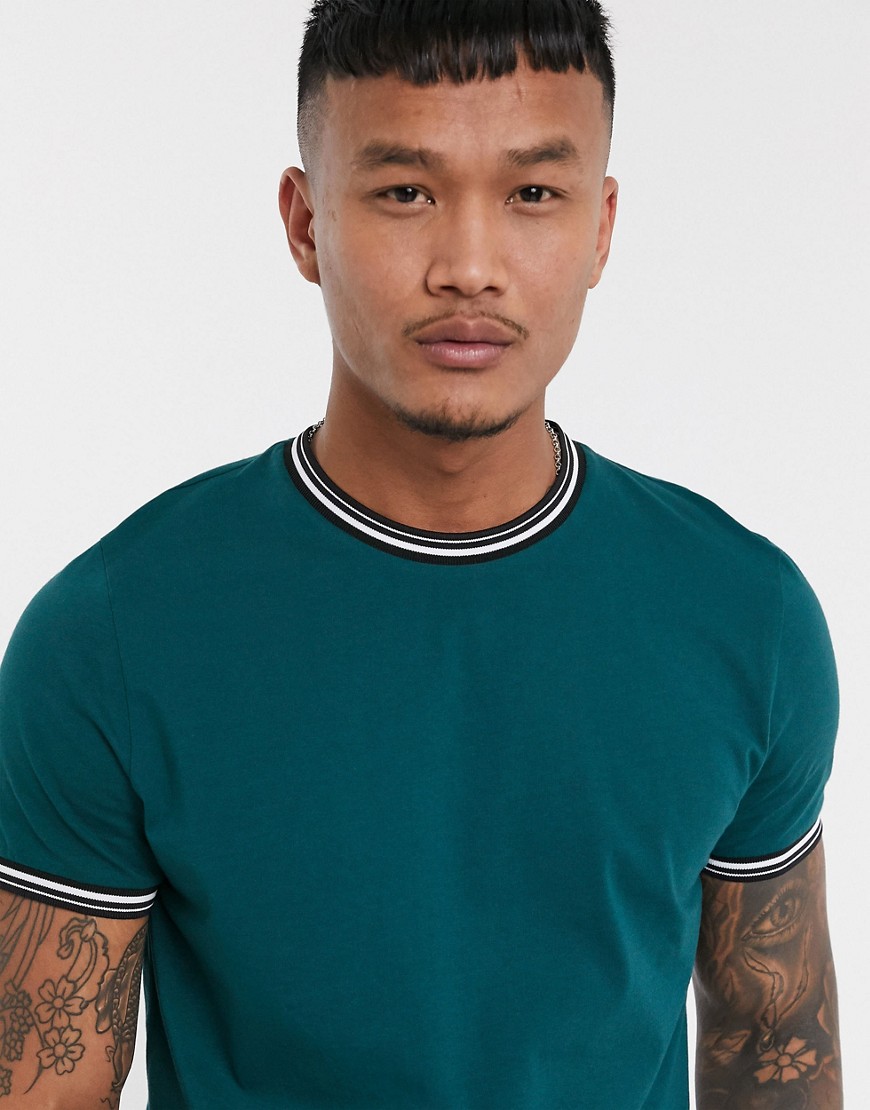 ASOS DESIGN - T-shirt verde-azzurro con bordi a contrasto