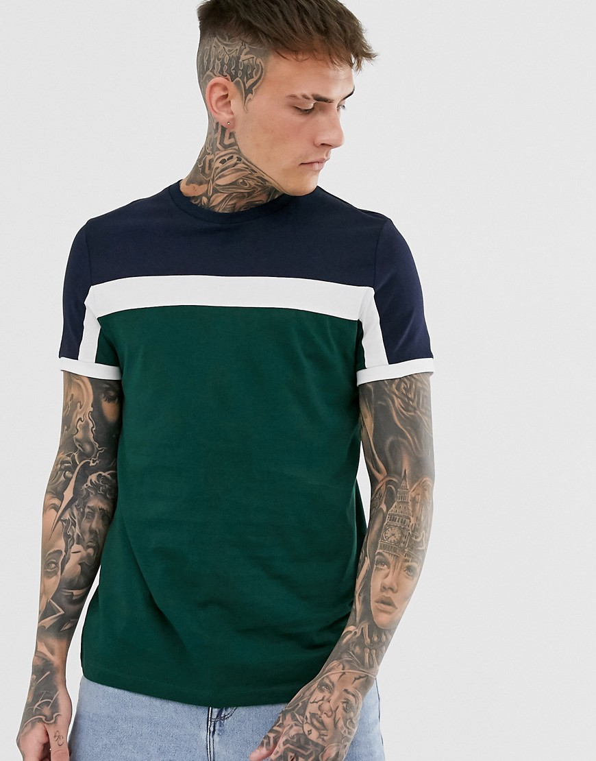 ASOS DESIGN - T-shirt verde con pannelli a blocchi di colore