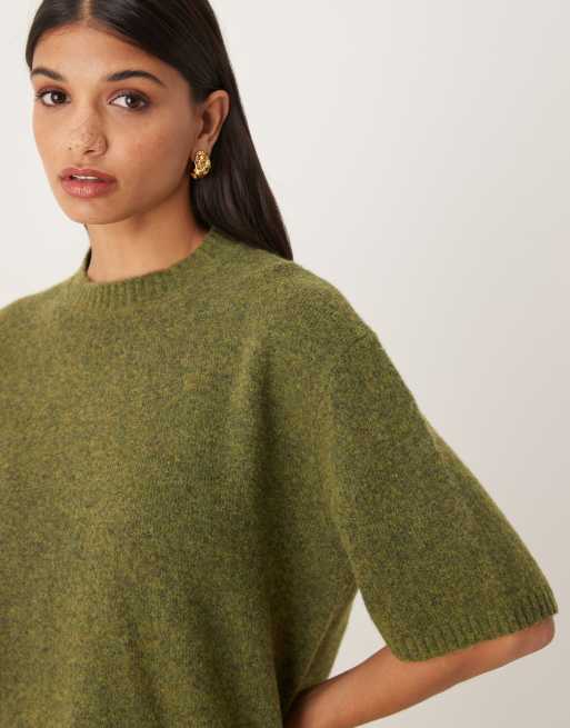ASOS DESIGN - T-shirt verde oliva comoda in maglia di lana e alpaca, 3 di 4