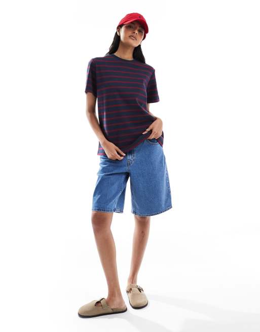 ASOS DESIGN - T-shirt vestibilità classica a righe bordeaux e blu navy, 3 di 4