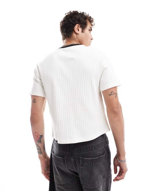 ASOS DESIGN - T-shirt vestibilità classica bianca a coste con scollo a contrasto, 3 di 4