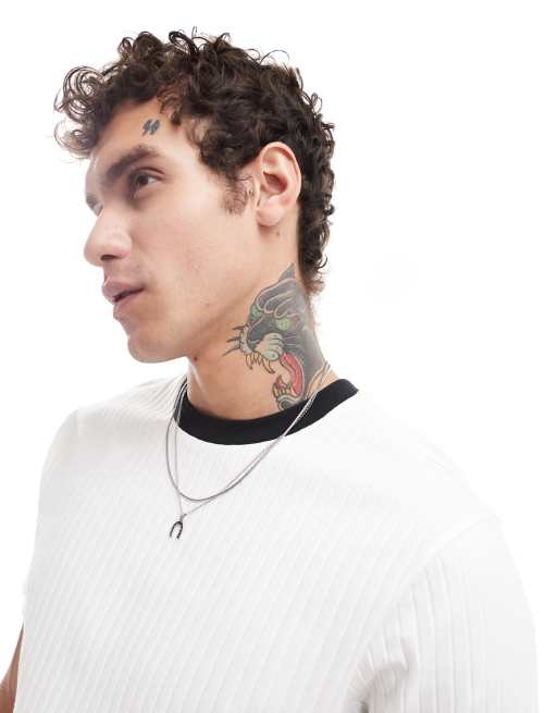 ASOS DESIGN - T-shirt vestibilità classica bianca a coste con scollo a contrasto, 4 di 4