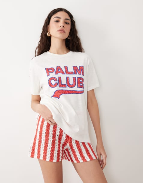 ASOS DESIGN - T-shirt vestibilità classica in jersey fiammato con stampa Palm Club - view 1