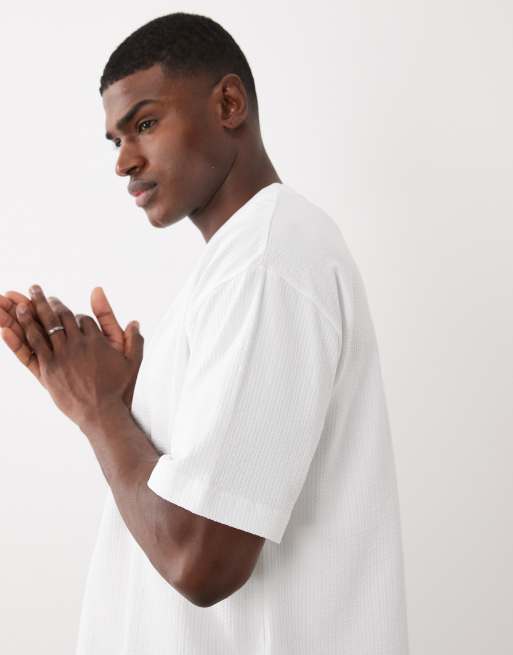 ASOS DESIGN - T-shirt vestibilità classica in seersucker bianco, 5 di 5