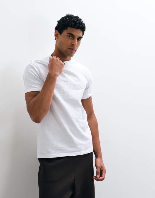 ASOS DESIGN - T-shirt vestibilità classica in seersucker bianco, 2 di 5