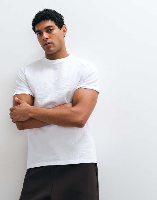 ASOS DESIGN - T-shirt vestibilità classica in seersucker bianco, 5 di 5
