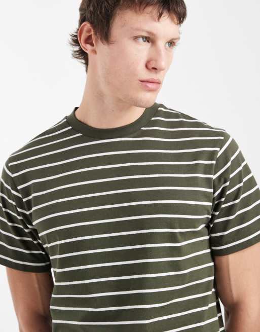ASOS DESIGN - T-shirt vestibilità classica kaki ed écru a righe, 4 di 5