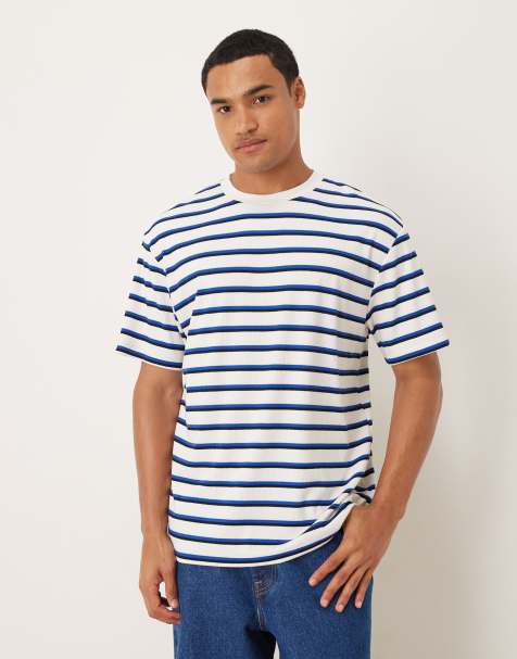 ASOS DESIGN - T-shirt vestibilità comoda a righe bianche e blu testurizzata - view 1