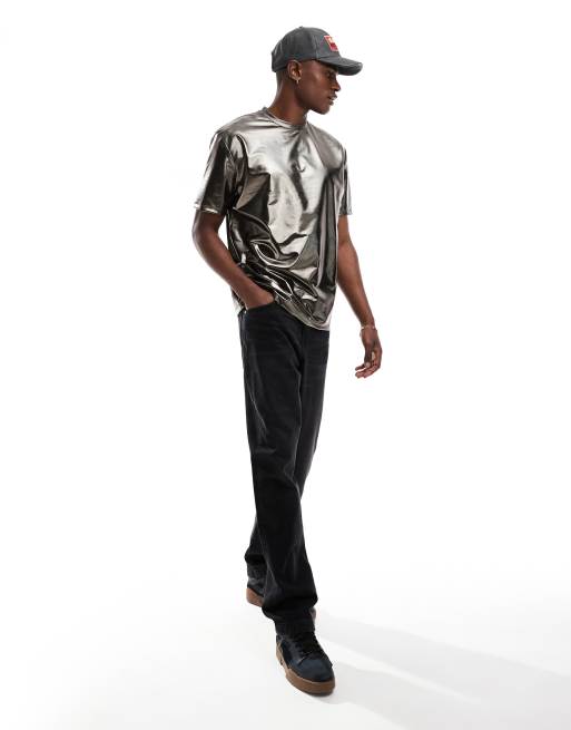 ASOS DESIGN - T-shirt vestibilità comoda color argento metallizzato, 2 di 4