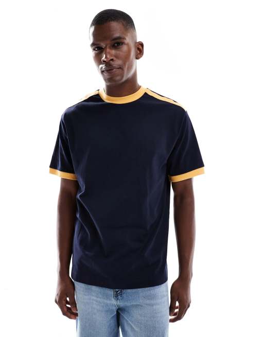 ASOS DESIGN - T-shirt vestibilità comoda color blu navy con dettaglio a contrasto