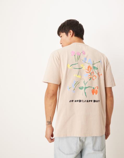 ASOS DESIGN - T-shirt vestibilità comoda di colore neutro con stampa floreale - view 1