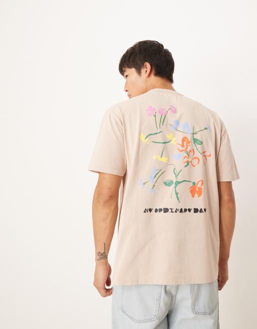 ASOS DESIGN - T-shirt vestibilità comoda di colore neutro con stampa floreale