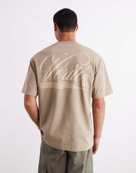 ASOS DESIGN - T-shirt vestibilità comoda greige con stampa sulla schiena - view 1
