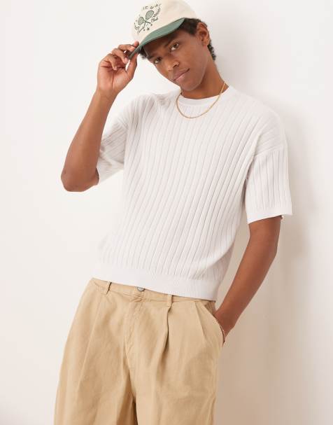 ASOS DESIGN - T-Shirt vestibilità comoda in maglia a coste bianca - view 1