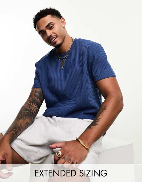 ASOS DESIGN - T-shirt vestibilità comoda in seersucker blu navy - view 1
