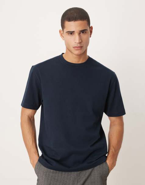 ASOS DESIGN - T-shirt vestibilità comoda in tessuto pesante morbido al tatto color blu navy - view 1