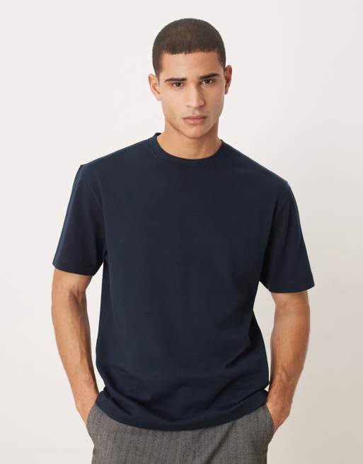 ASOS DESIGN - T-shirt vestibilità comoda in tessuto pesante morbido al tatto color blu navy 