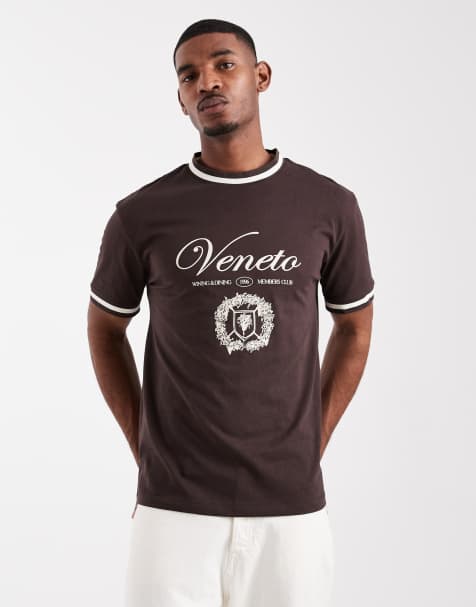 ASOS DESIGN - T-shirt vestibilità comoda marrone con bordi a contrasto e grafica ricamata - view 1