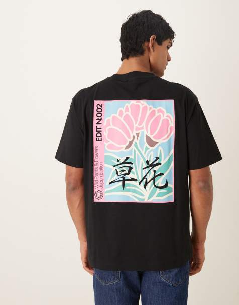 ASOS DESIGN - T-shirt vestibilità comoda nera con stampa a fiori colorblock - view 1