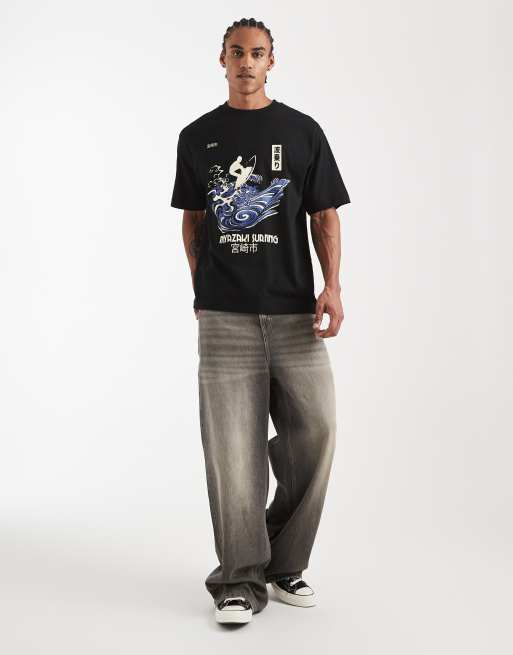 ASOS DESIGN - T-shirt vestibilità comoda nera con stampa "Surf" sulla schiena, 2 di 5