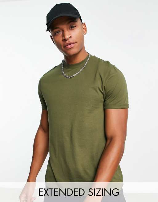ASOS DESIGN – T-shirt w kolorze khaki z podwijanymi rękawami