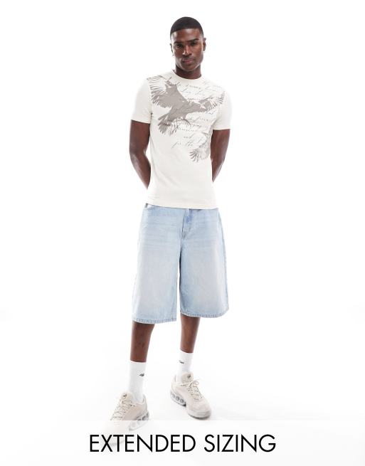 ASOS DESIGN – T-shirt w kolorze złamanej bieli o kroju podkreślającym sylwetkę z nadrukiem w stylu grunge z przodu