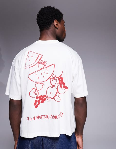 ASOS DESIGN – T-shirt w kolorze złamanej bieli o pudełkowym kroju oversize z grafiką z motywem lata - view 1