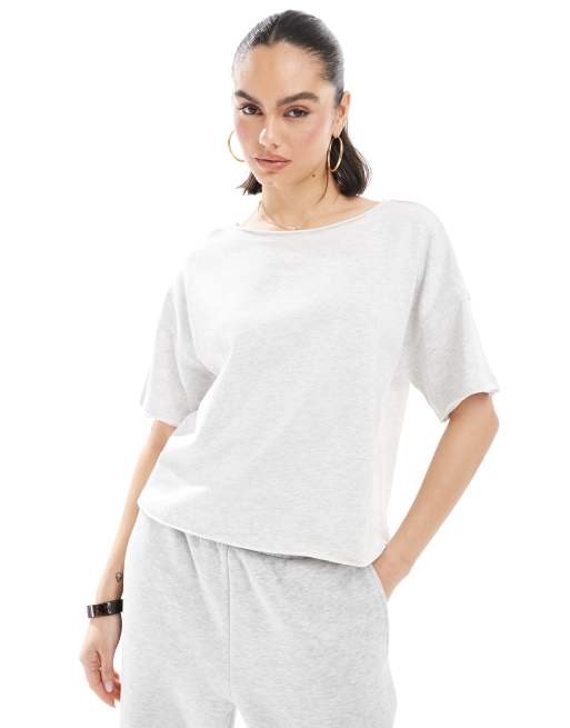 ASOS DESIGN – T-shirt w szarym melanżowym kolorze o pudełkowym kroju z surowo wykończonym dołem
