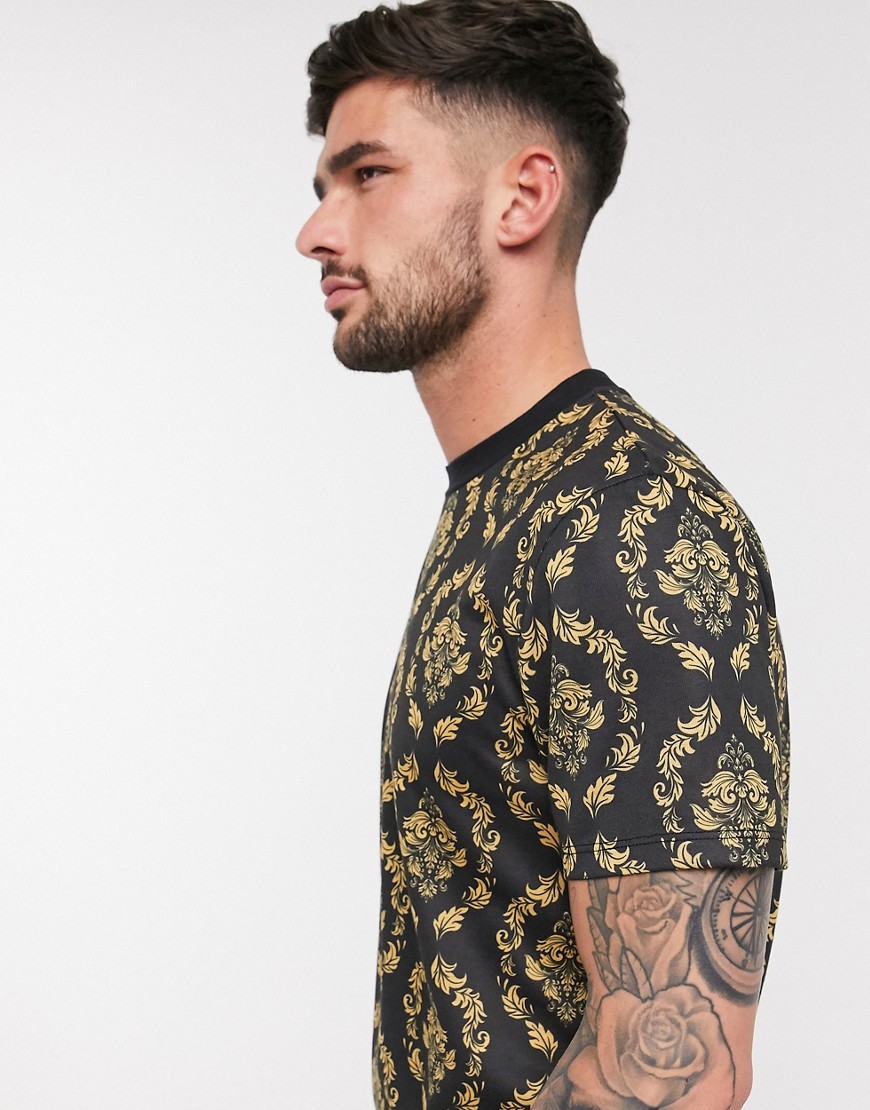 ASOS DESIGN t-shirt with all over baroque print-Black