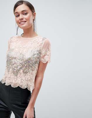 asos pink sequin top