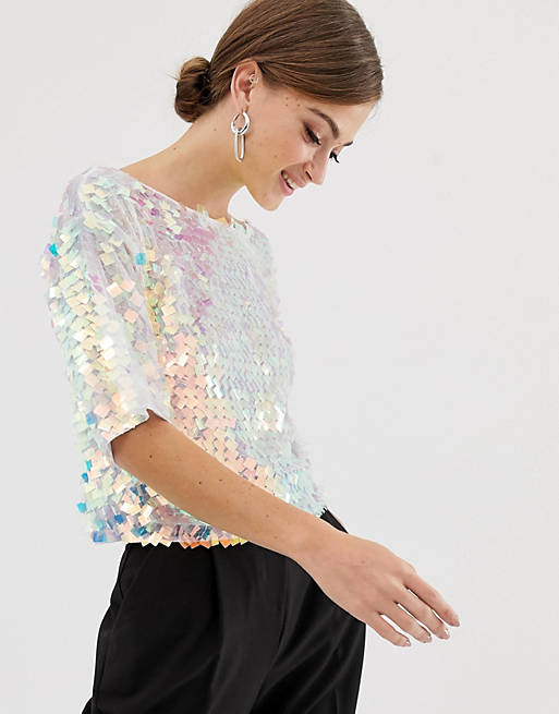ASOS DESIGN t-shirt with all over square sequin