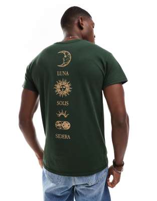Asos Design T-shirt With Celestial Spine Print In Green