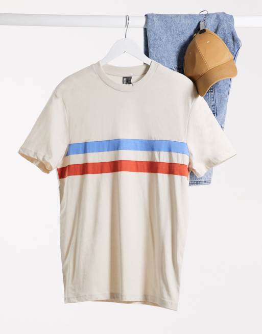 ASOS DESIGN t-shirt with chest stripe in off-white