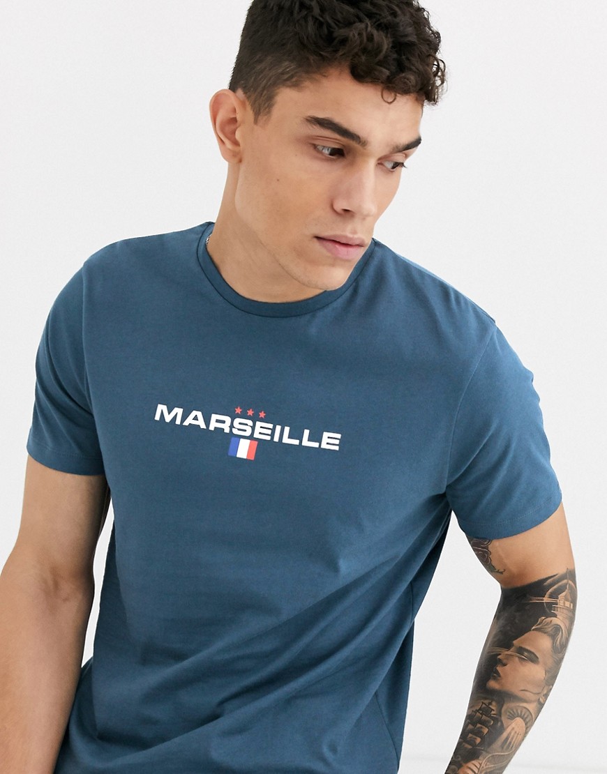 ASOS DESIGN t-shirt with city flag print in navy