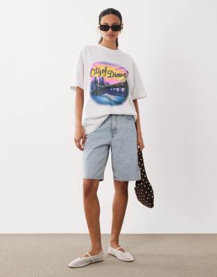 Asos Design T-shirt With City Of Dreams Airbrush Graphic In Multi