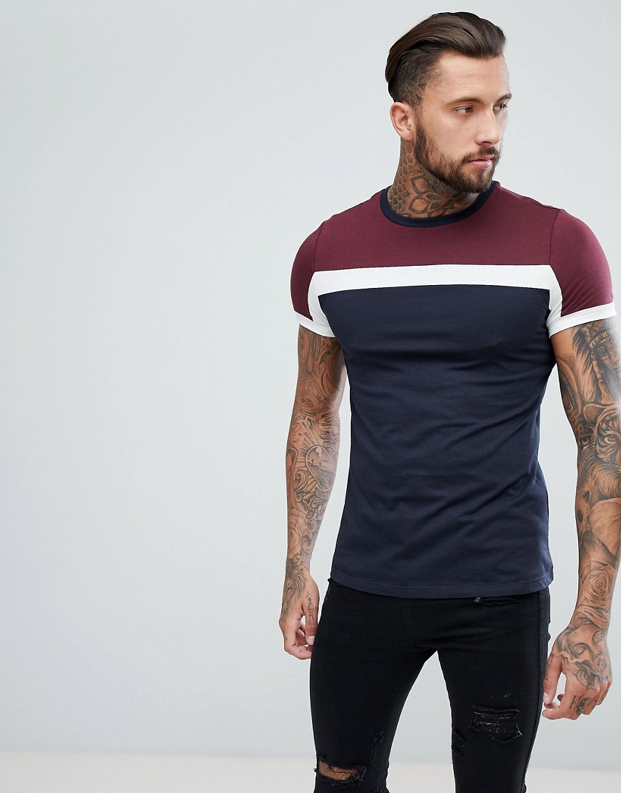 ASOS DESIGN t-shirt with colour block in navy