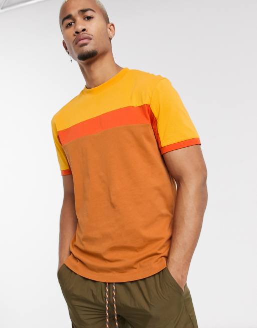 ASOS DESIGN t-shirt with colour block panels in brown | ASOS