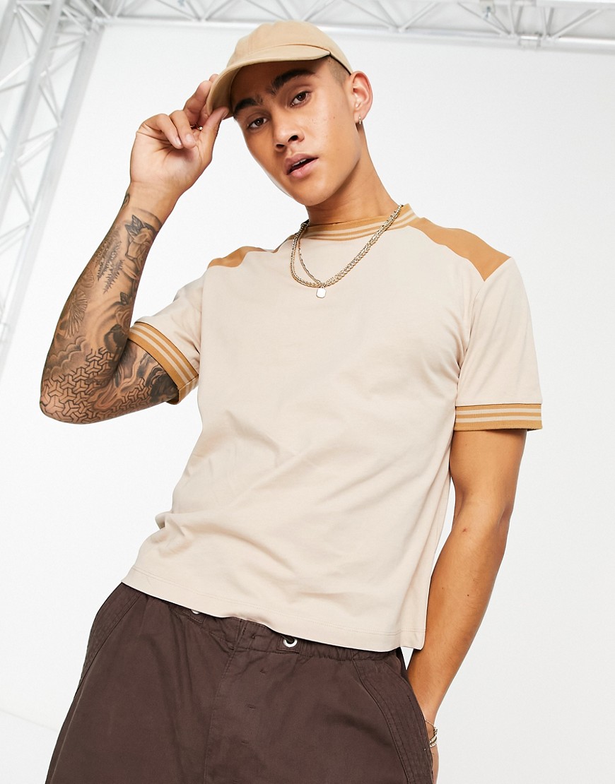 ASOS DESIGN t-shirt with contrast panels in beige-Neutral