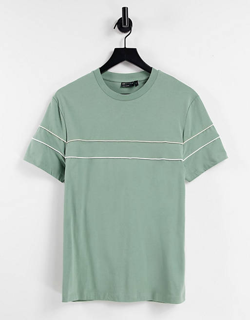ASOS DESIGN T-shirt with contrast piping in green | ASOS