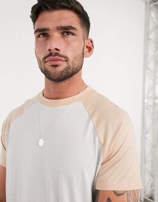 ASOS DESIGN t-shirt with contrast raglan sleeves in peach